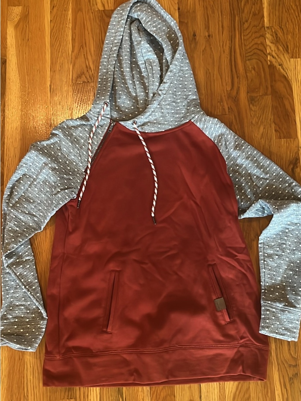 Women's Two-Tone Hooded Pullover Sweatshirt - Red & Gray